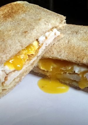A picture of Sophie's turkey cheese & egg toasted sandwich.