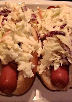 A picture of Steamed Hotdogs With Coleslaw.
