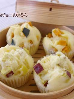 A picture of Steamed Bread with Chestnuts, Sweet Potatoes, and Kabocha Squash.