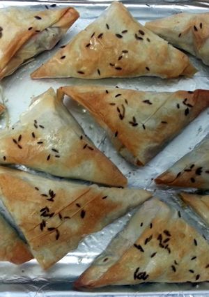 A picture of Sweet Potato and Goat's Cheese Samosa.