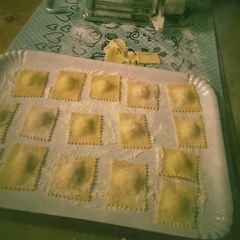 Potato and leek ravioli (Pasta Fresca) A picture of Potato and leek ravioli (Pasta Fresca).