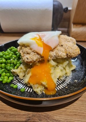 A picture of Crumbed smoked cod & buttery smashed potato.