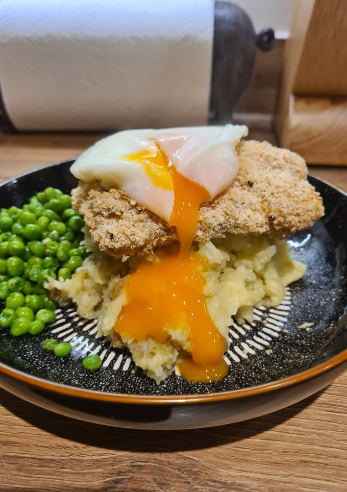 A picture of Crumbed smoked cod & buttery smashed potato.