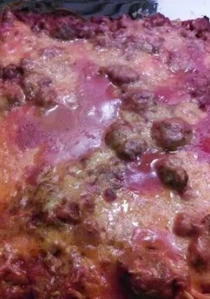 A picture of Meme's Baked Spaghetti and Meatballs.