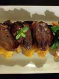 Orange mint Glazed Lamb Loins Fresh Summer Veggies and Creamy L