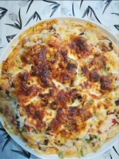 عکسی از دستور پیتزا مرغ و قارچ شبنم پز