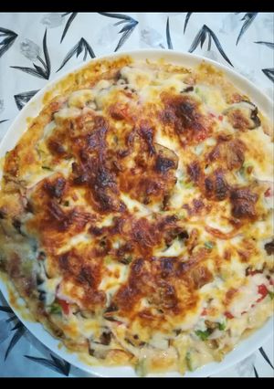 عکسی از دستور پیتزا مرغ و قارچ شبنم پز