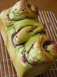 A picture of Ogura (Japanese Adzuki Bean Paste) and Green Tea Bread.