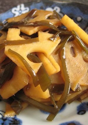 A picture of Tsukudani with Lotus Root Leftover Dashi Kombu [Macrobiotic].
