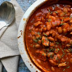 A picture of Pork loin and borlotti beans casserole.