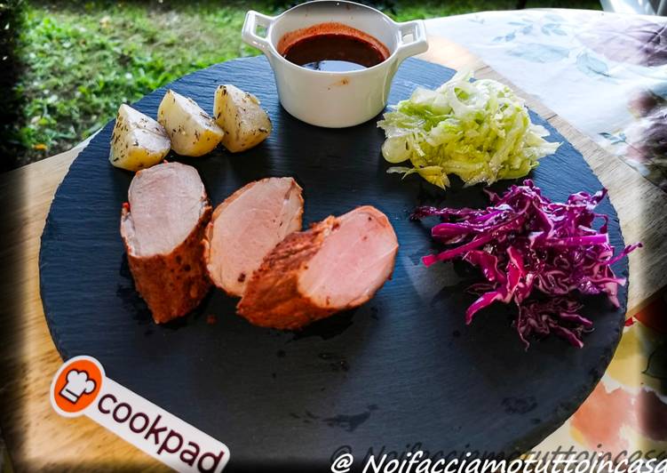 Filetto di Maiale Sous Vide con Patate e Bis di Insalate