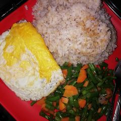 A picture of Brown rice, mishiri and an egg #jikonichallenge.