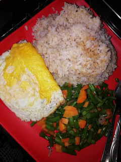 A picture of Brown rice, mishiri and an egg #jikonichallenge.
