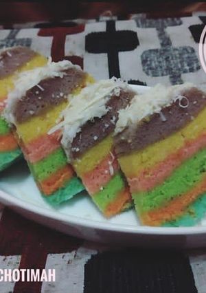 Foto resep Rainbow Cake Kukus Topping Keju