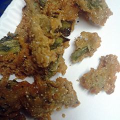 A picture of breaded and fried cactus.