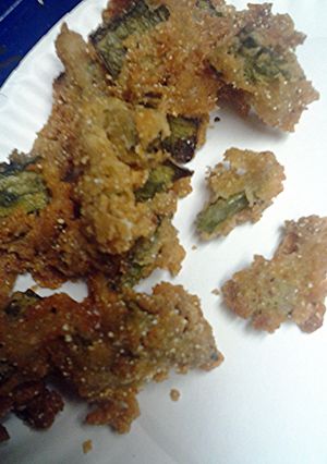 A picture of breaded and fried cactus.
