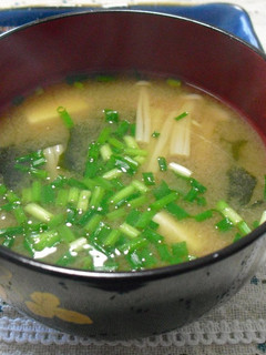 A picture of My Family's Staple Dish Enoki Mushroom Miso Soup.