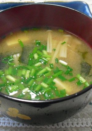 A picture of My Family's Staple Dish Enoki Mushroom Miso Soup.