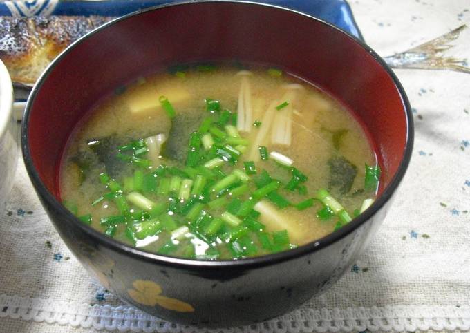 Steps to Make Quick My Family's Staple Dish Enoki Mushroom Miso Soup