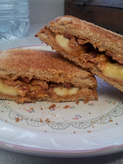 A picture of Peanut butter banana bacon sandwich.