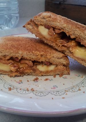 A picture of Peanut butter banana bacon sandwich.