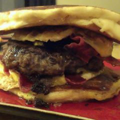 A picture of Pancake burgers.