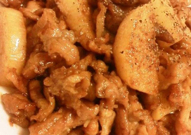Steps to Make Ultimate Popular Easy Crunchy Teriyaki Nagaimo Yam and Pork Stir-fry