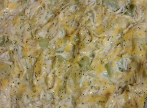 A picture of Creamy chicken, broccoli and cheese casserole.