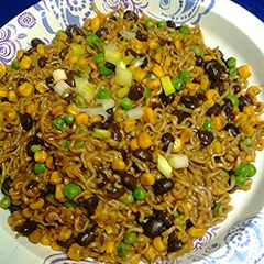 A picture of Ramen corn and black beans.