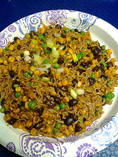 A picture of Ramen corn and black beans.