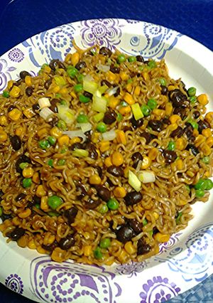 A picture of Ramen corn and black beans.