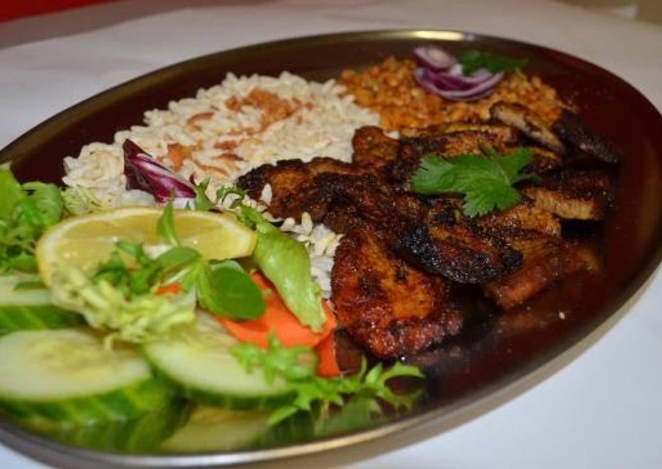 Pan Fried Mutton with Puffed Rice. | Mutton Tass Set