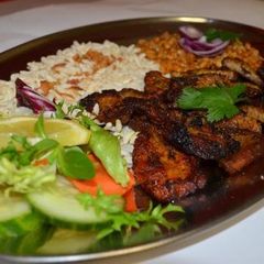 A picture of Pan Fried Mutton with Puffed Rice. | Mutton Tass Set.