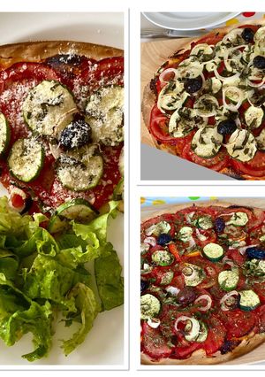Une photo de Tarte fine aux tomates courgettes et oignons