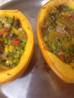A picture of My Stuffed Veggie Spaghetti Or Noodle Squash.