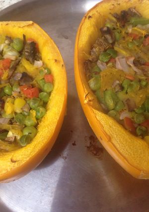 A picture of My Stuffed Veggie Spaghetti Or Noodle Squash.