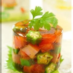 A picture of Summertime Chilled Umeshu and Okra in Jelly For the Star Festival.