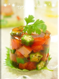 A picture of Summertime Chilled Umeshu and Okra in Jelly For the Star Festival.