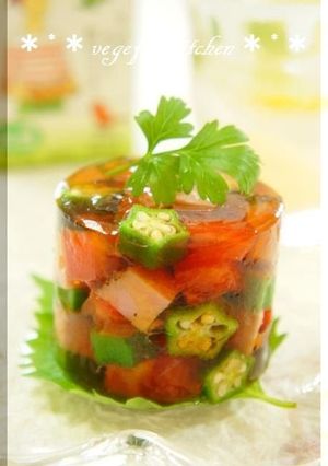 A picture of Summertime Chilled Umeshu and Okra in Jelly For the Star Festival.