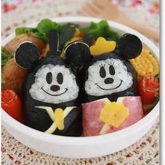 A picture of Doll Festival Bento with Mickey and Minnie Onigiri.