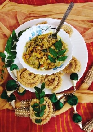 A picture of One pot green moong dal khichdi masala khichdi.