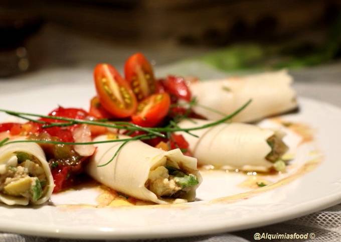 Canelones Fríos de Atún con aliño de Tomate