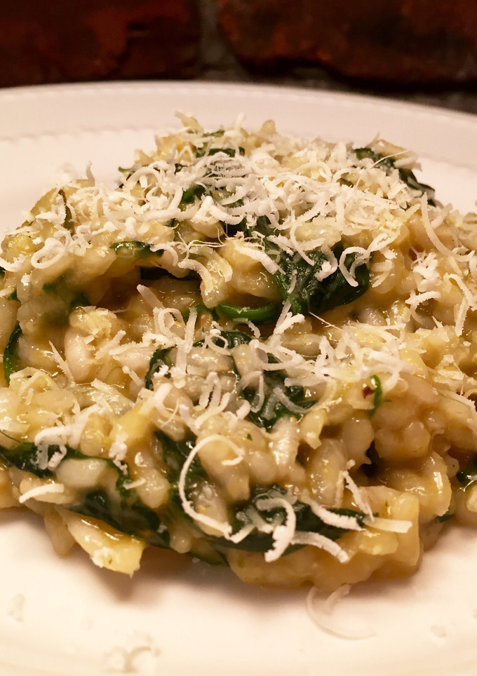 A picture of Spinach & Squash Risotto Using Left Over Squash Soup.