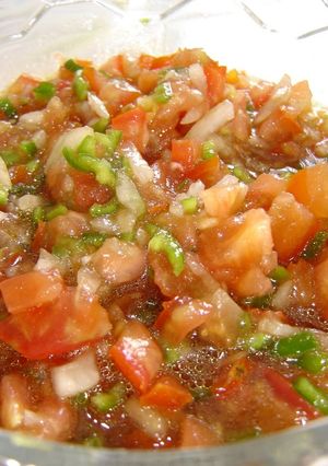 A picture of Spanish-Style Tomato Salad from Cadiz Piriñaca!.
