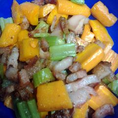 A picture of carrots,celery, and hog jowls.