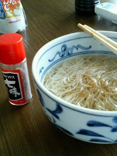 A picture of Nyuumen (Somen noodle soup).