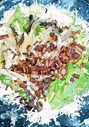 A picture of No Dressing Spam and Cheese Salad.