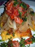 Griddled Polenta cakes with saffron and tomato relish