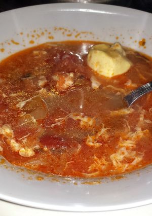A picture of Chunky tomato and Egg Soup.