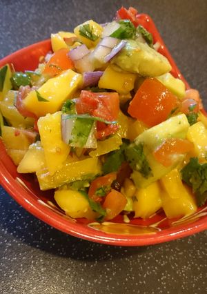 A picture of Avocado and mango salsa!.